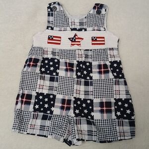 Patriotic Plaid Baby Overalls Good Glad American 4th Of July Smocked Outfit 12 M